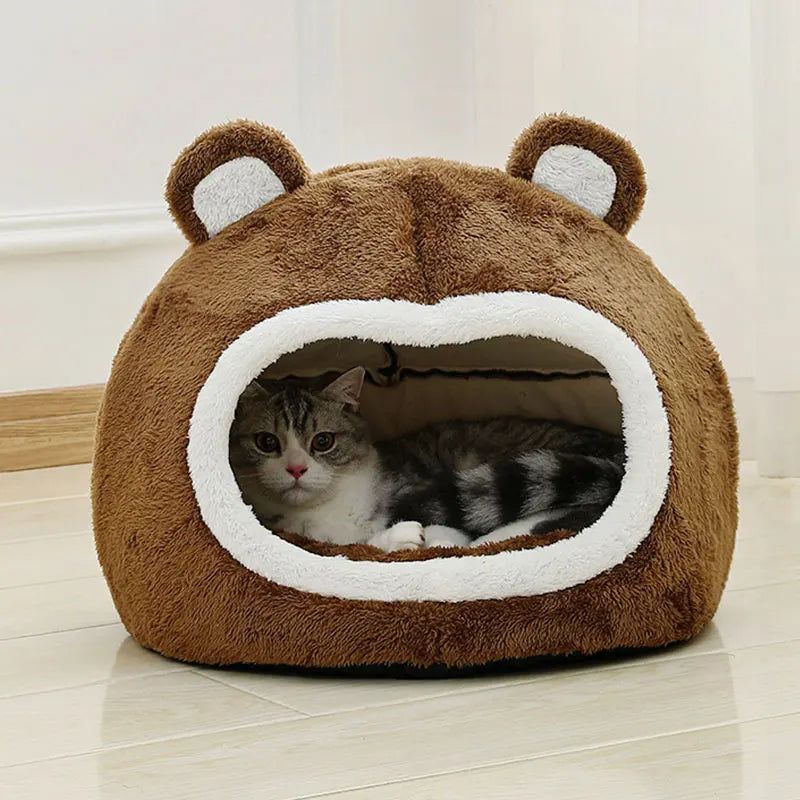 Funny Cat Bed Warm Pet House Soft Long Plush