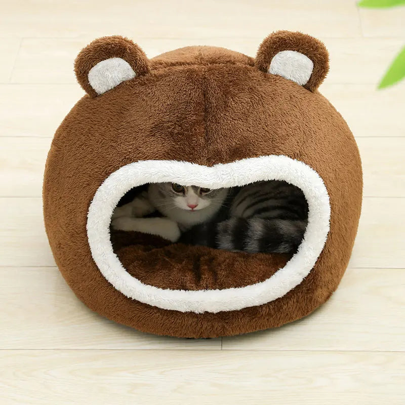 Funny Cat Bed Warm Pet House Soft Long Plush