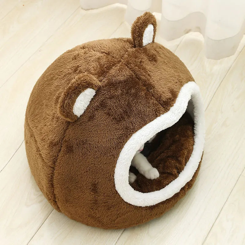 Funny Cat Bed Warm Pet House Soft Long Plush