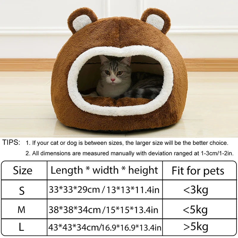 Funny Cat Bed Warm Pet House Soft Long Plush